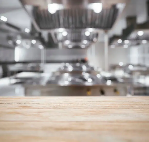 Table top Counter with Blurred Kitchen Background