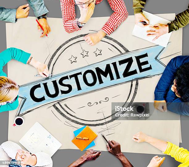 Customize Adjust Personalise Banner Badge Concept Stock Photo - Download Image Now - Customized, 2015, Badge