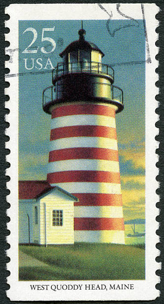Postage stamp USA 1990 printed in USA shows West Quoddy Head, Maine, series Lighthouses, circa 1990