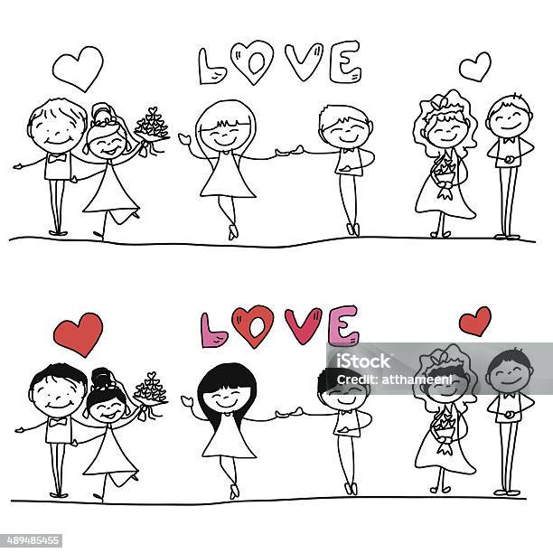 Hand Drawing Cartoon Happy Wedding Stock Illustration - Download Image Now - Adult, Bride, Celebration