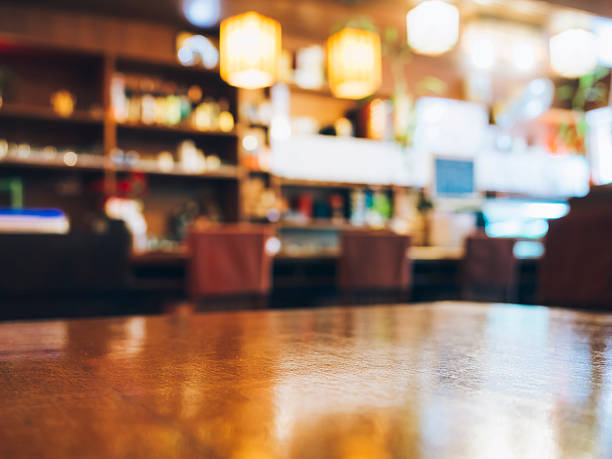 istock Blurred Restaurant table counter Bar shop background 489485752