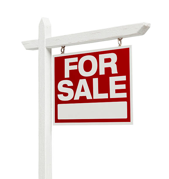 Home For Sale Real Estate Sign with Clipping Path Right Facing Isolated on White Home For Sale Real Estate Sign with Clipping Path. for sale sign photos stock pictures, royalty-free photos & images