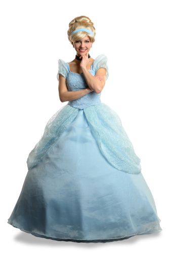 Portrait of beautiful young woman dressed in princess costume isolated over white background
