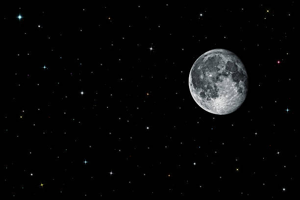 istock Moon and stars in black space 489487225