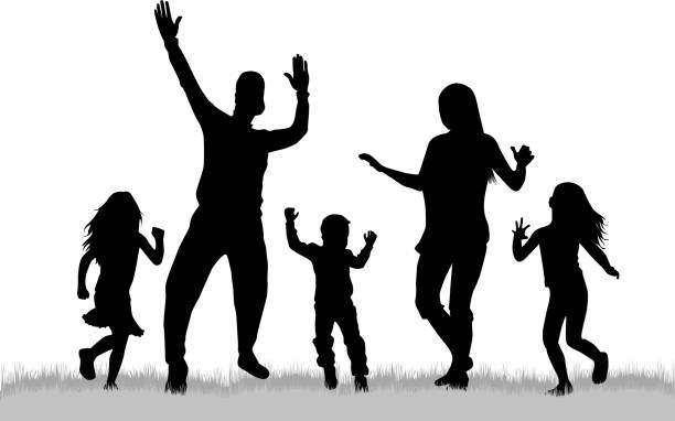 ilustraciones, imágenes clip art, dibujos animados e iconos de stock de baile people silhouettes - adulation little boys group of people teenage girls