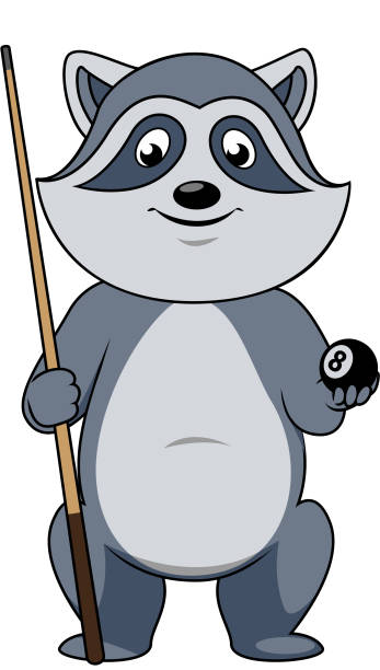 istock Raccoon billiards player with ball and cue 489488104