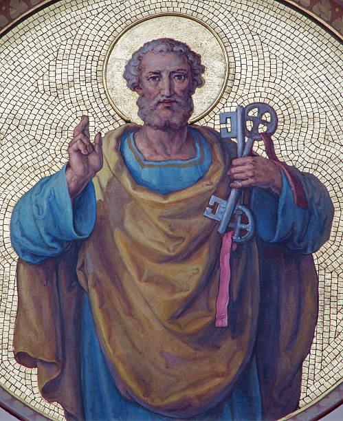 Vienna -  st. Peter the apostle from Carmelites church Vienna - Fresco of st. Peter the apostle from begin of 20. cent. by Josef Kastner from Carmelites church in Dobling peter the apostle stock pictures, royalty-free photos & images