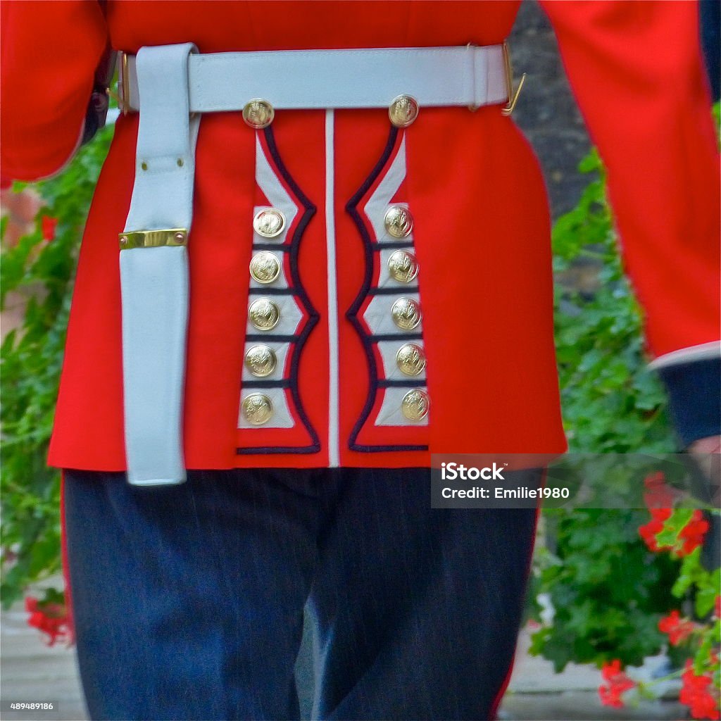 London -Tower of London, close-up, uniform,Guard, military Uniform red close-up of a British guard Coldstream Guard Stock Photo
