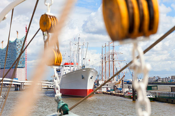 Germany , Hamburg.  Landmark ship Rickmer Rickmers at the Landungsbrücken.
