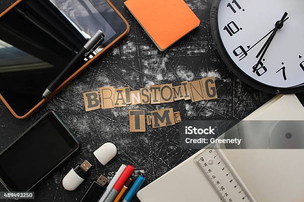 Brainstorming Time Concept And Business Equipments Stock Photo - Download Image Now - 2015, Adult, Bending Over Backwards