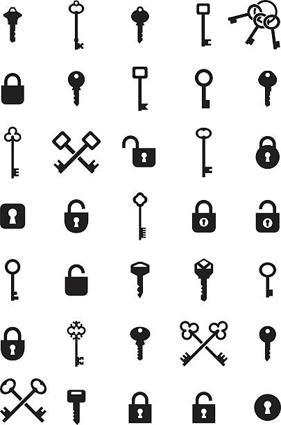 illustrations, cliparts, dessins animés et icônes de icônes de clés - fermer à clef