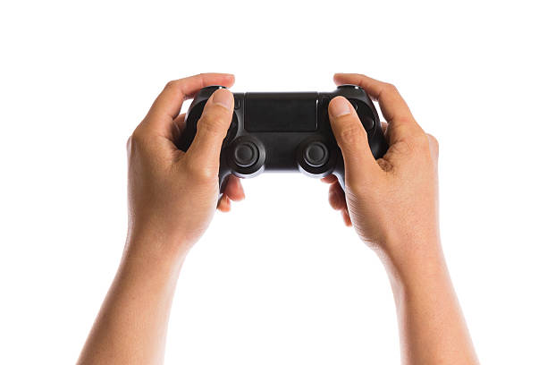 mão gesto - video game gamepad black isolated on white - fotografias e filmes do acervo