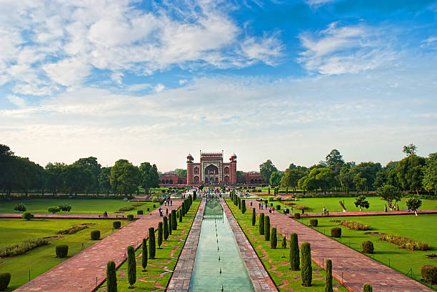 istock Gardens and the great gate from Taj Mahal, Agra, India 489517166
