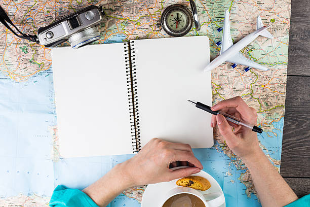 organizzazione di viaggio. - map cartography travel human hand foto e immagini stock