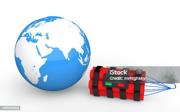 3d Earth Globe And Time Bomb Stock Photo - Download Image Now - 2015, Blue, Bomb