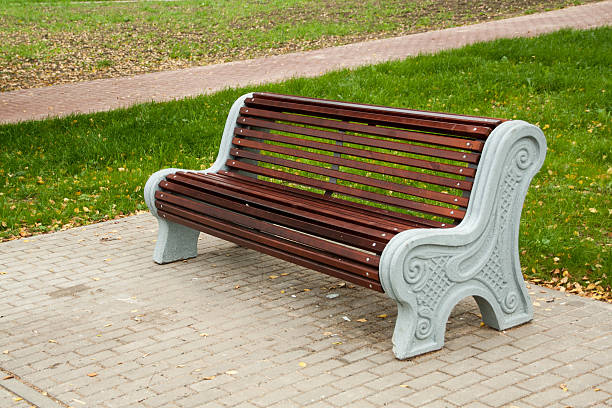 istock wooden bench in the city park 489521204