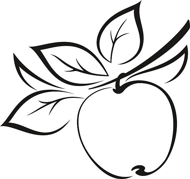 ilustraciones, imágenes clip art, dibujos animados e iconos de stock de manzana con hojas pictograma negro - apple sign food silhouette