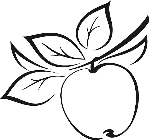 яблоко с листьев черный пиктограммы - apple sign food silhouette stock illustrations