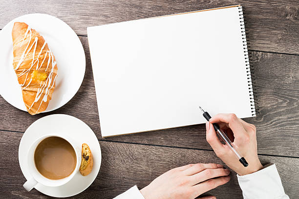 istock White empty skechbookon the wooden table 489522728