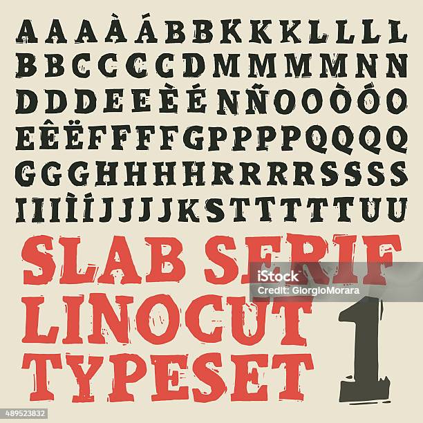 Slab Serif Linocut Typeset Stock Illustration - Download Image Now - Woodcut, Typescript, Alphabet
