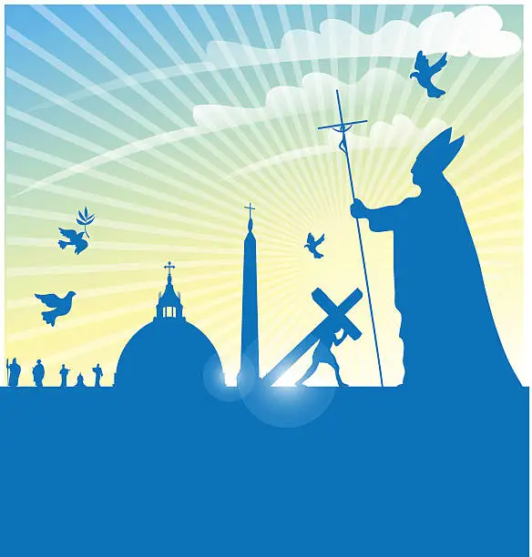 Vector illustration of vatican city symbol with pope on   background