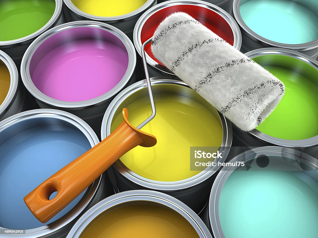 Bancos multicolored e rolo de tinta - Royalty-free Abstrato Foto de stock