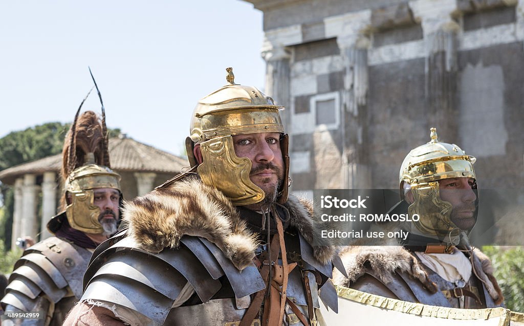 Roman soldiers in a historical parade, Rome Italy Rome, Italy - April 21, 2014: Man dressed as a Roman soldier during the historical parade in occasion of Rome’s 2767.th birthday. Acting - Performance Stock Photo