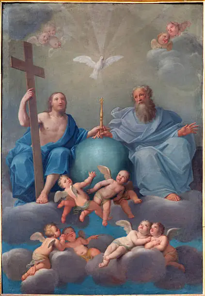 Bologna - Holy Trinity paint from baroque church Chiesa Corpus Christi.