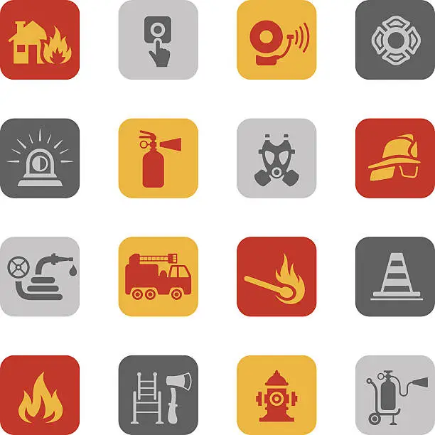 Vector illustration of Colorful Firefighting Icon Set