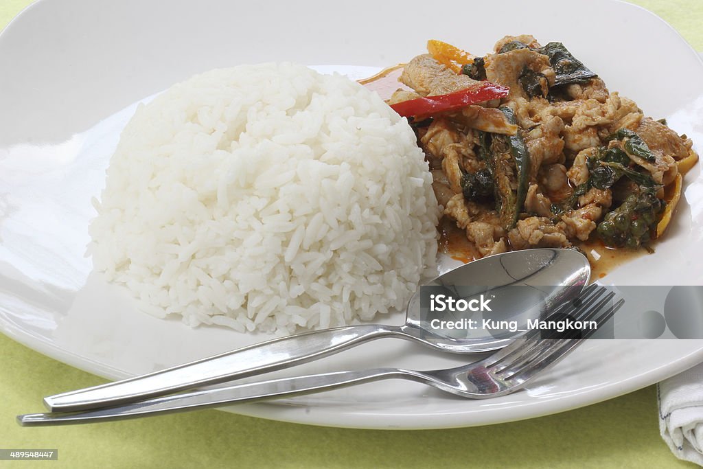 Pollo panang curry con riso - Foto stock royalty-free di Adulazione