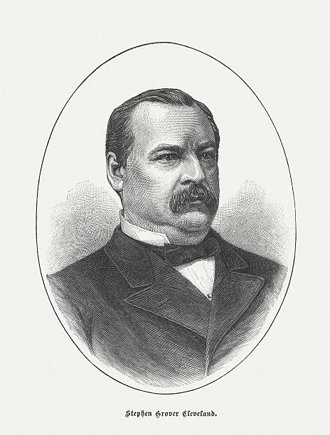 Grover Cleveland (1837-1908, 22th and 24th US-President), published in 1884 Stephen Grover Cleveland (1837 - 1908), the 22nd and 24th President of the United States. Woodcut engraving, published in 1884. grover cleveland stock illustrations