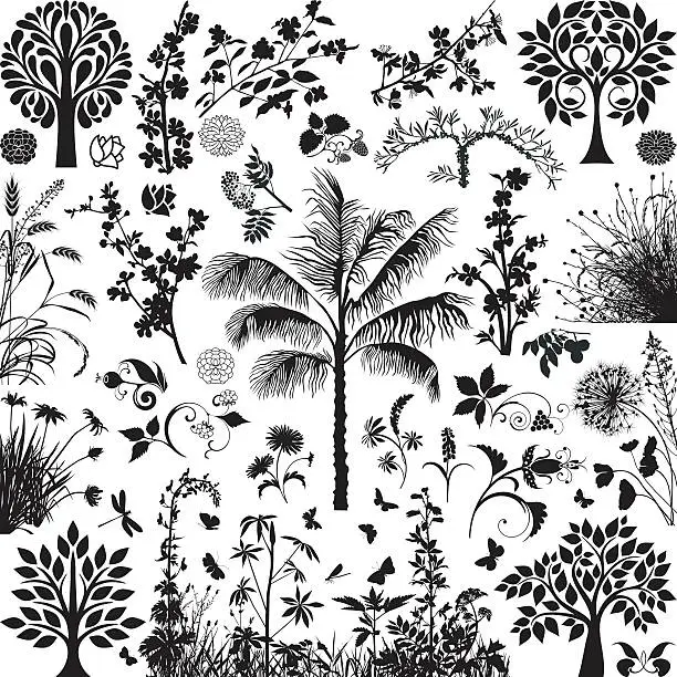 Vector illustration of Trees and plants