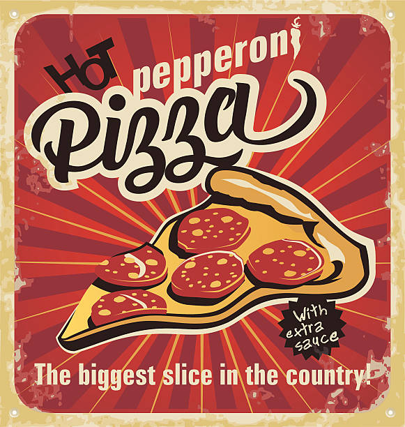 illustrations, cliparts, dessins animés et icônes de panneau affiche rétro pizza sur vieux papier texture. - vector illustration and painting food cooking