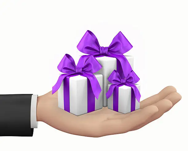 hand and small box-gift 3d image.