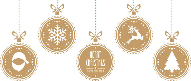 weihnachten kugeln hängende gold isoliert hintergrund - weihnachtskugel stock-grafiken, -clipart, -cartoons und -symbole