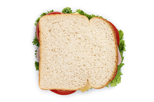 sandwich with ham and cheese on white background