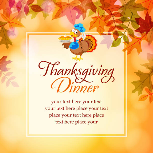 Turkey and pumpkins pie notice Cartoon turkey with pumpkins pie in thanksgiving notice. Tart stock illustrations