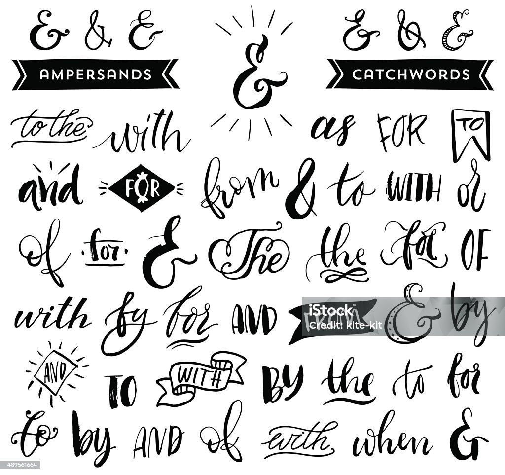 Ampersands and catchwords. Handwritten calligraphy and lettering Hand drawn design elements. Drawing - Art Product stock vector