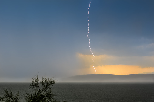 Lightning strikes into the sea island