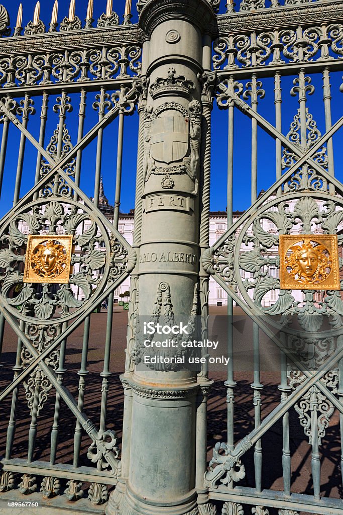 Gates of the Royal Palace - Torino Italy Turin, Piedmont, Italy - April 2th, 2015: The gates (1840) of the Royal Palace (Palazzo Reale) in Turin (Torino) Piemonte, Italy 2015 Stock Photo