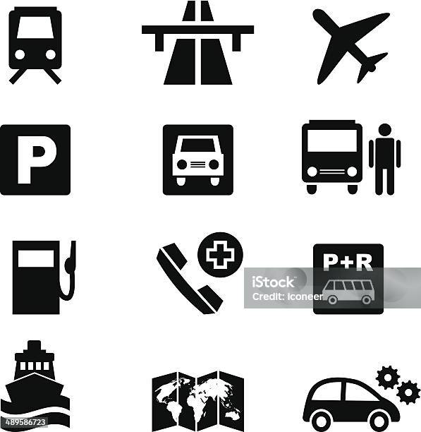 Icon Set Traffic And Travel In Black Stock Illustration - Download Image Now - Icon Symbol, Multiple Lane Highway, Highway