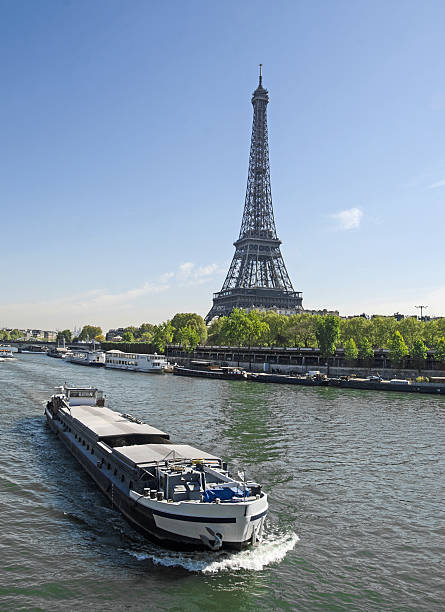 Eiffel Tower and Barge- Paris stock photo