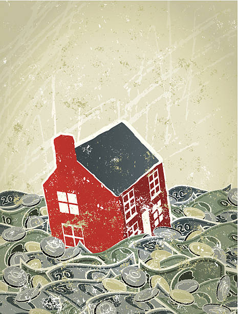 洪水、お金を家に海を眺める - house currency expense finance点のイラスト素材／クリップアート素材／マンガ素材／アイコン素材