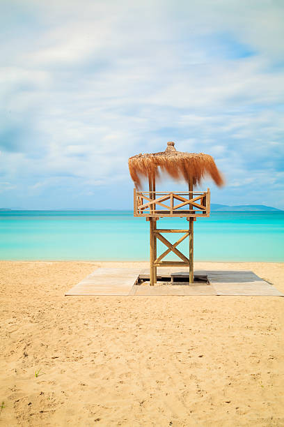 A life guard stand tower on beach and seaside wiev