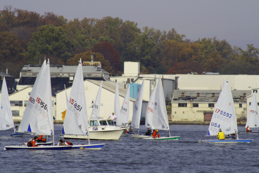 Annapolis, Maryland, USA --November 17, 2013: Sailing Race at a Sailing School at the Annapolis Harbor