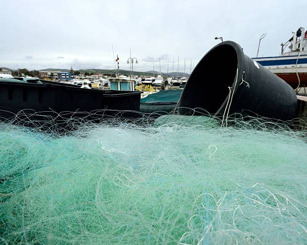 Fishermen's nets in the spring stock photo