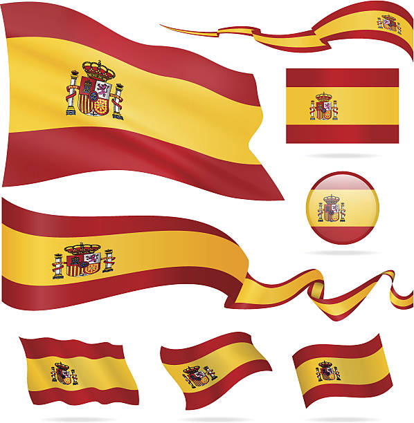 ilustraciones, imágenes clip art, dibujos animados e iconos de stock de bandera de españa-icono conjunto-ilustración - spain flag spanish flag national flag