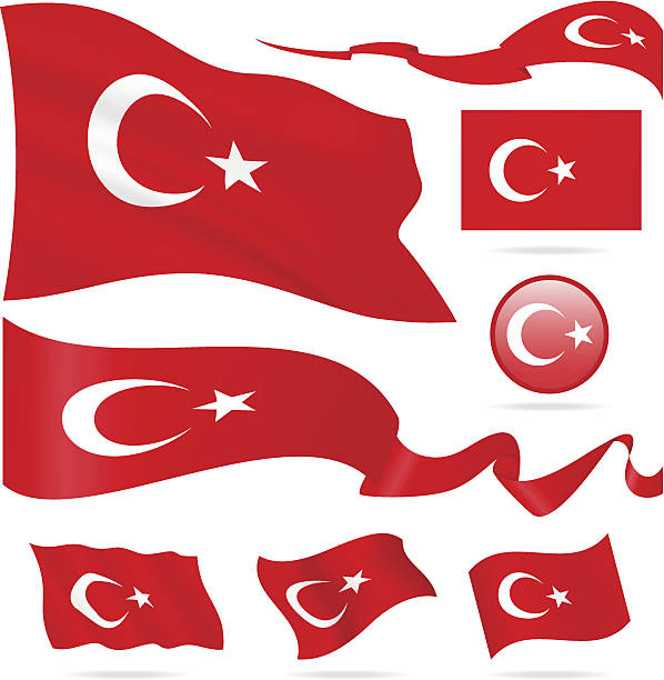 ilustraciones, imágenes clip art, dibujos animados e iconos de stock de banderas de turquía-icono conjunto-ilustración - bandera turquia
