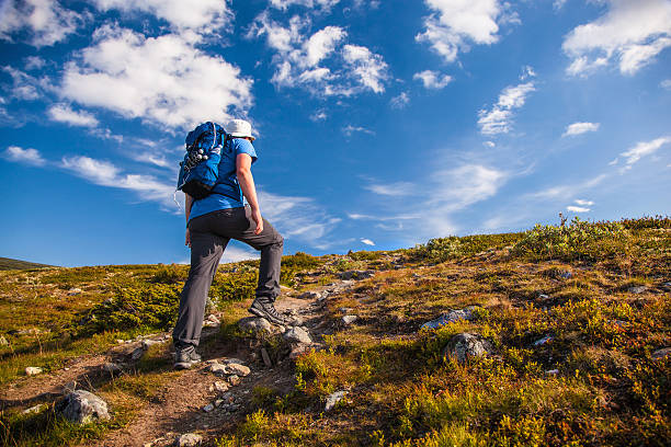 backpack, camp, climbing, mountain, hiking poles