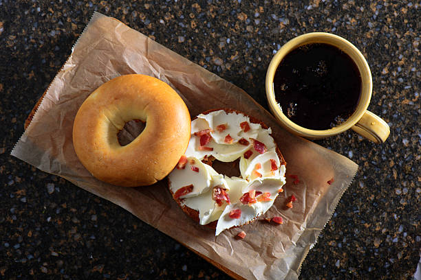 Bagel with chopped bacon Bagel and Bacon PLAIN BAGEL stock pictures, royalty-free photos & images